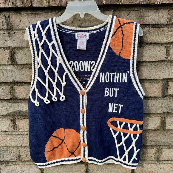 PBJ Sweaters - Vintage PBJ Sport Basketball Game Day Shirt Mom Spirit Sweater Vest Large 90s
